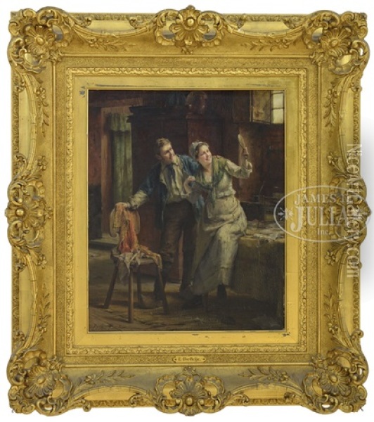 A Couple Admiring Their Reflection Oil Painting - Edward Antoon Portielje