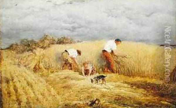 A finished study for Reaping Oil Painting - John Linnell