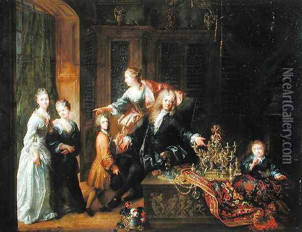 Portrait of Nicolas de Launay 1646-1727 and his Family Oil Painting - Robert Tournieres