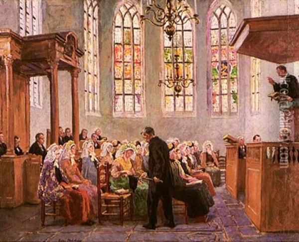 The Offertory (interior Of A Church) Oil Painting - Gari Melchers