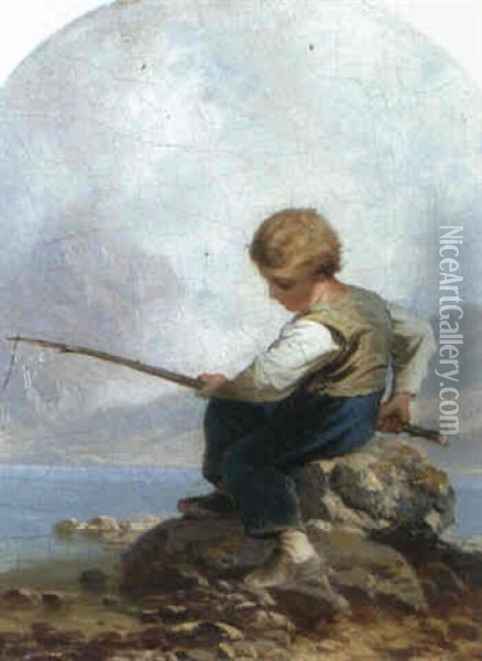 Kind Beim Angeln Oil Painting - Alexander August von Kotzbue