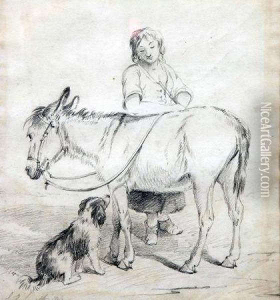 Drawing Lady With Dog And Donkey Oil Painting - Edward Robert Smythe