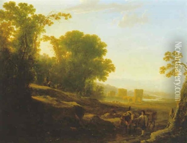 Roemische Landschaft Mit Einem Capriccio Des Ponte Molle (pons Milvius) Im Hintergrund Oil Painting - Jan Dirksz. Both