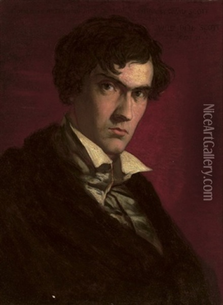 Portrait Of William Bell Scott In A Black Coat (after David Scott) Oil Painting - Arthur Hughes