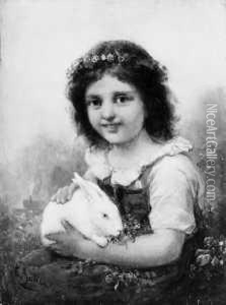 Zwei Freunde. Ein Kleines Madchen Mit Weissem Kaninchen. Oil Painting - Karl Boker