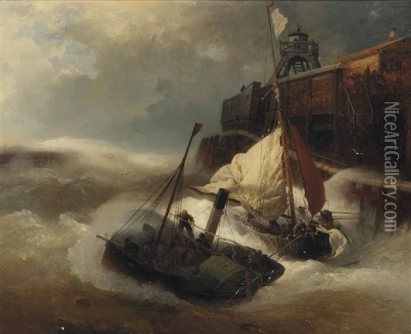 Bundling Forces In Rough Seas Oil Painting - Andreas Achenbach