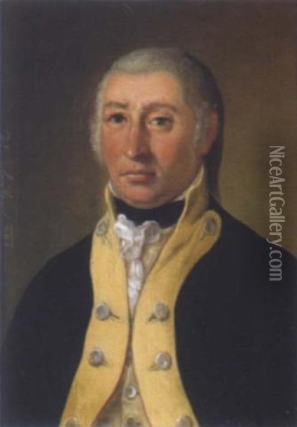 Bildnis Eines Herrn In Schwarzem Rock Mit Gelben Aufschlagen Oil Painting - Johann Baptist Reiter