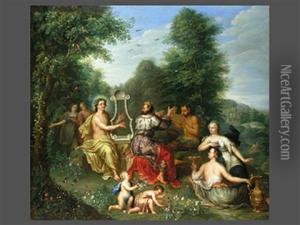 Konig Midas Veranstaltet Den Musikwettstreit Zwischen Apollo Und Marsyas (collab. W/ Pieter Snyders) Oil Painting - Balthasar Beschey