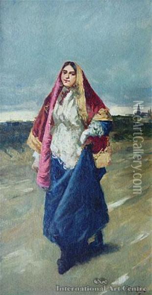 Neapolitan Peasant Woman Oil Painting - Girolamo Pieri B. Nerli