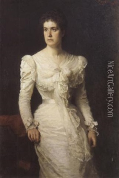 Portrat Einer Dame Im Weissen Kleid Oil Painting - Leopold Horowitz