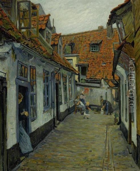Dorfgasse. 1912. Oil Painting - Paul Hoeniger