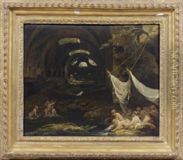 Baigneuse Dans Les Ruines De Thermes Romains Oil Painting - Jean Baptiste Lallemand