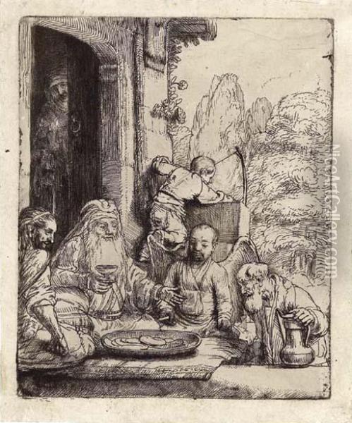 Abraham Entertaining The Angels Oil Painting - Rembrandt Van Rijn