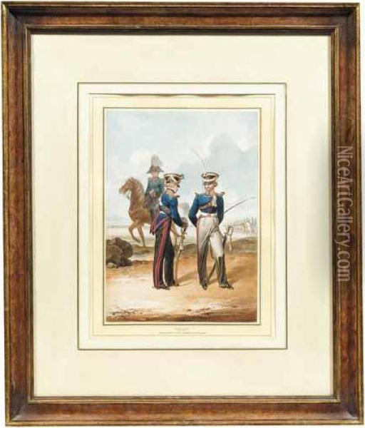 Prussian Army Officers - Dragoons Of Guard Oil Painting - Denis Dighton