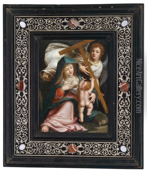 Madonna Mit Kind Und Engel Mit Dem Kreuzesstamm Oil Painting - Johann Mathias Kager
