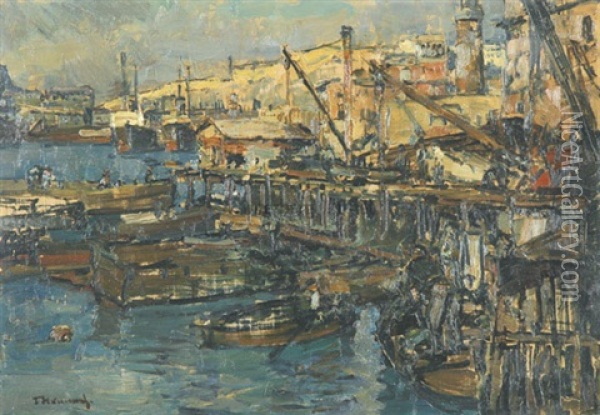 Sudlicher Hafen Mit Frachtschiffen Oil Painting - Theodor Hummel