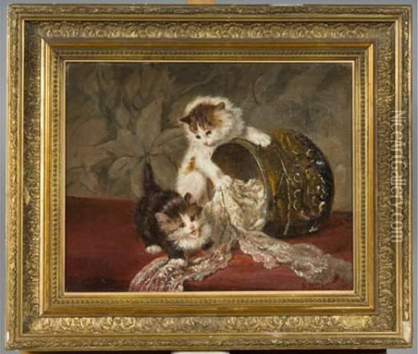 Chatons Jouant Oil Painting - Daniel Merlin