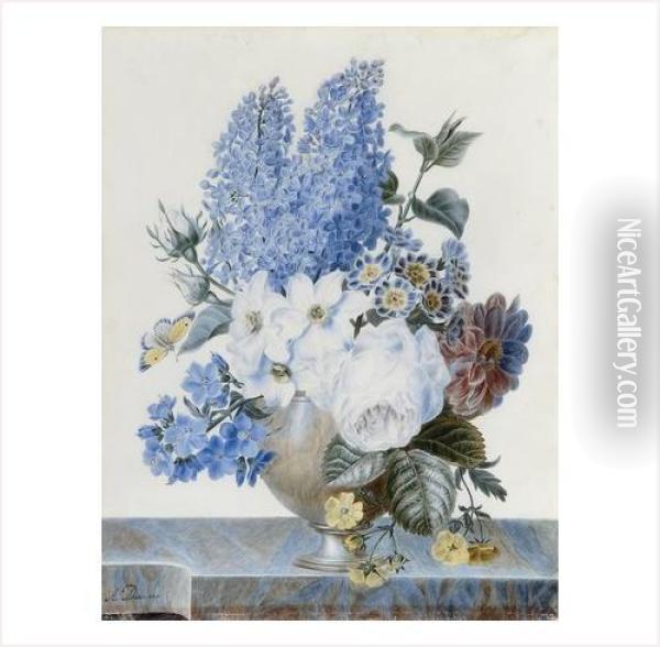Vase De Fleurs Sur Un Entablement Oil Painting - Adele Denevers