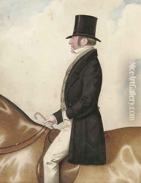 An elegant gentleman on horseback Oil Painting - Richard Dighton