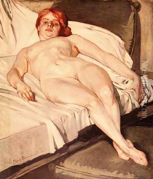 Reclining nude 1906 Oil Painting - Harry Bloomfield