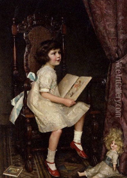 Juliet, Daughter Of Sir Eric Hambro, Seated In An Interior Oil Painting - William Logsdail