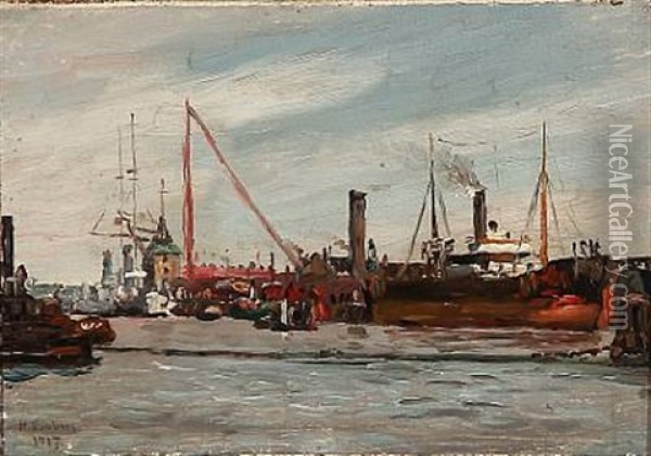 A View From Copenhagen Harbour Oil Painting - Holger Luebbers