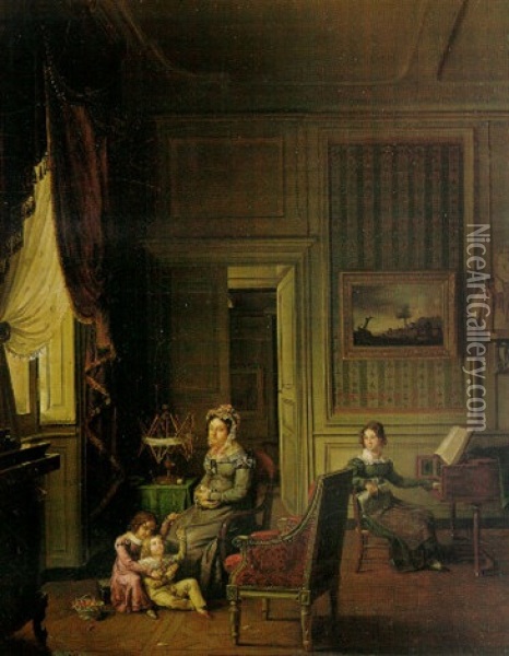 Madame De Vaugelas, Marquise De Mariniolas And Her Children Oil Painting - Michel Philebert Genod