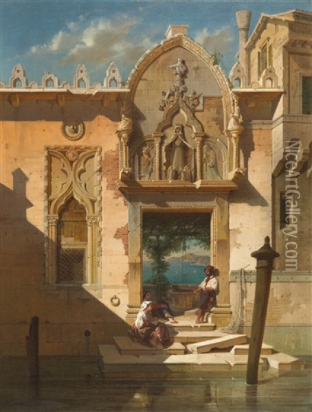 Venedig, Am Campo De L'abazia Oil Painting - Gustav Adolphe Hahn