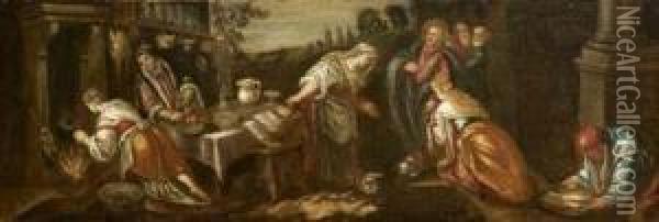 Cristo In Casa Di Marta E Maria Oil Painting - Jacopo Bassano (Jacopo da Ponte)