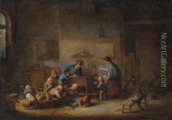 A Classroom Interior With A Mother Enrolling A New Boy To The Class Oil Painting - Adriaen Jansz. Van Ostade