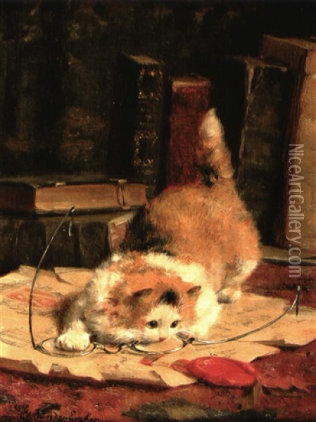 Chat Aux Lunettes Oil Painting - Charles van den Eycken