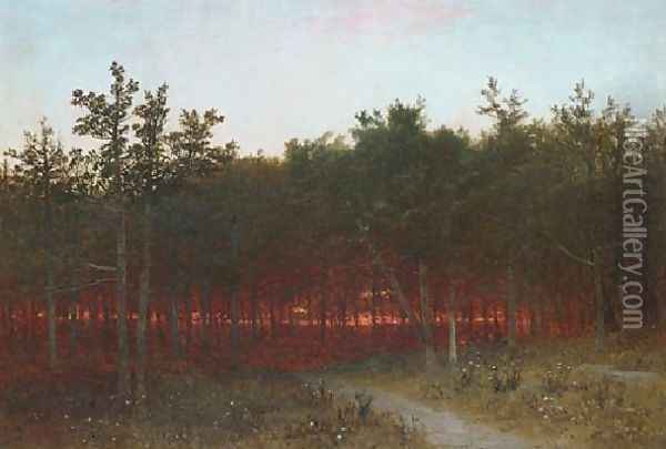 Twilight In The Cedars At Darien Connecticut Oil Painting - John Frederick Kensett