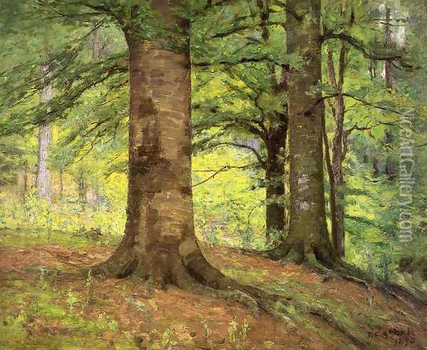 Beech Trees Oil Painting - Theodore Clement Steele