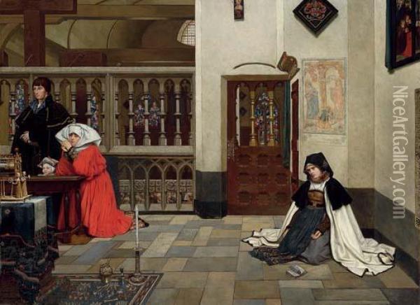 Marguerite A L'eglise Oil Painting - James Jacques Joseph Tissot