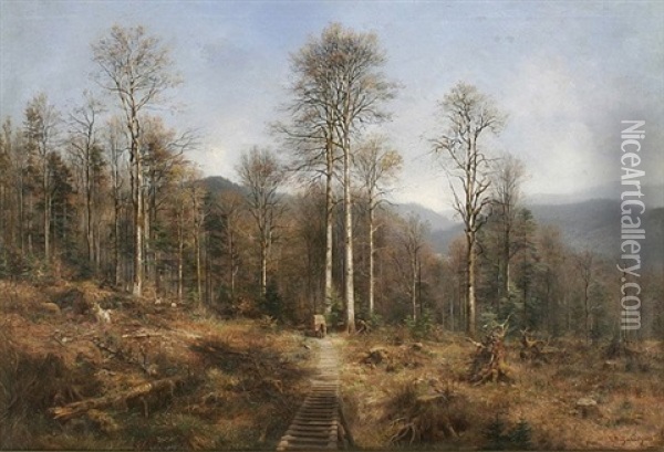 Waldlandschaft Mit Holzsammlern Oil Painting - Anton Heinrich Dieffenbach
