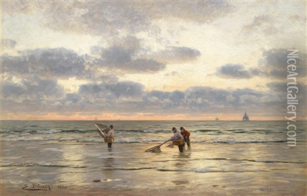 Krabbenfischer Am Strand Oil Painting - Eugen Gustav Duecker