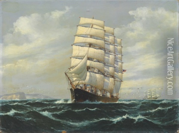An American Clipper Ship Passing A Headland Oil Painting - Luca Papaluca
