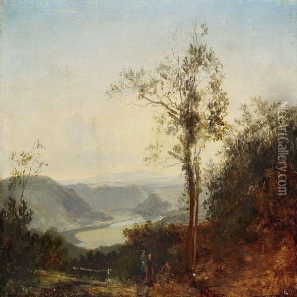 Hilly Landscape With A River In The Valley Oil Painting - Thomas Fearnley
