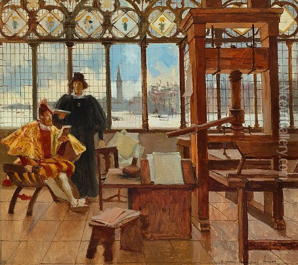 A Study For 'jean Grolier In The House Ofaldus Manutius' Oil Painting - Francois Flameng
