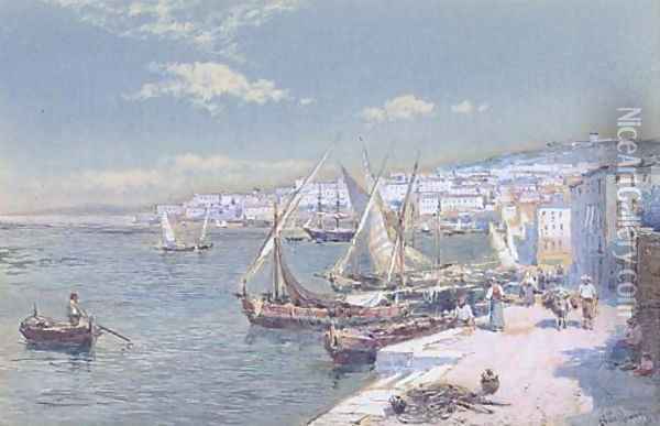 On the waterfront at Naples Oil Painting - Charles Rowbotham