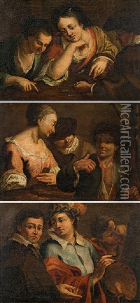 Mixed Lot: Three Scenes With Figures Oil Painting - Giovanni Battista Piazzetta