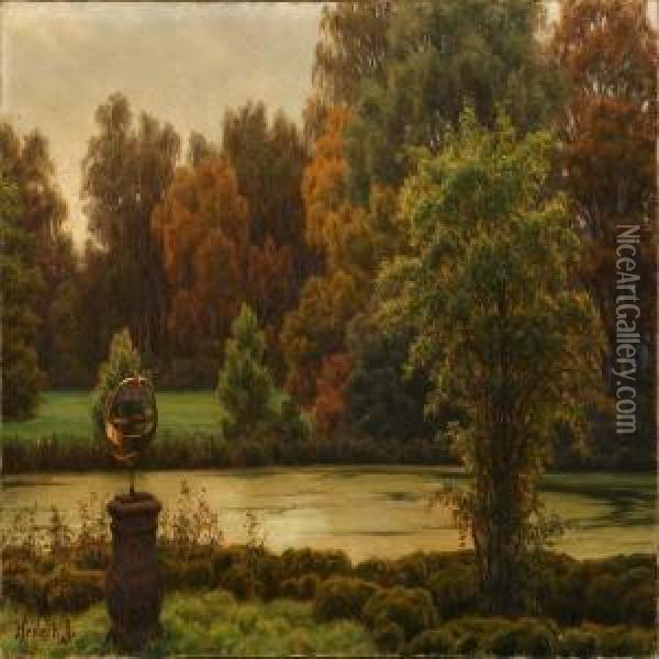View Of A Park Oil Painting - Henrik Gamst Jespersen