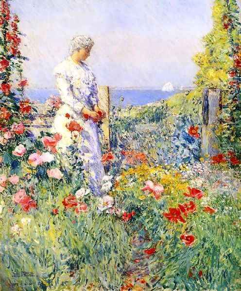 In the Garden1 (also known as Celia Thaxter in Her Garden) Oil Painting - Frederick Childe Hassam