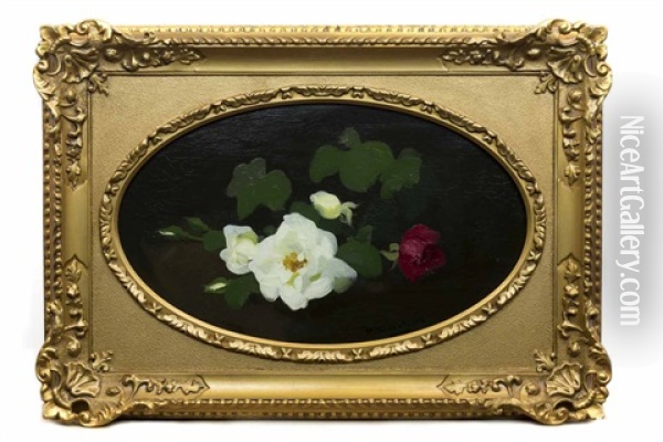 White And Red Roses 36.5cm Oil Painting - Stuart James Park