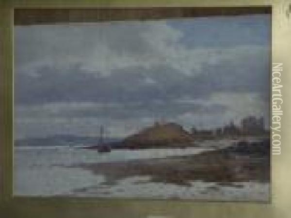 Estuary Scene, On An Overcast Day Oil Painting - Charles William Adderton