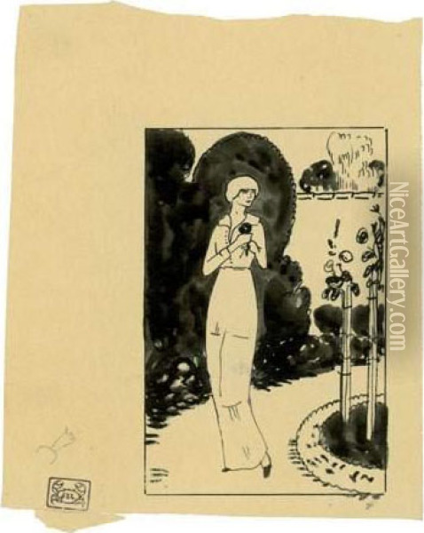 Jeune Femme A La Rose. Vers 1920 Oil Painting - Jean Emile Laboureur