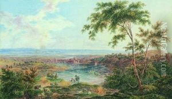 Weite Landschaft Mit Blick Auf
 Schloss Chepstow. Oil Painting - Franz Joseph Manskirch