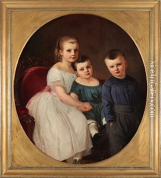 Portrait Dreier Geschwister Oil Painting - Elisabeth Anna Maria Jerichau-Baumann