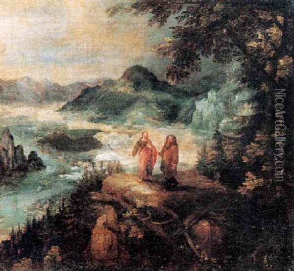 La Tentation Du Christ Dans Un Vast Paysage Panoramique Oil Painting - Gillis Van Coninxloo III