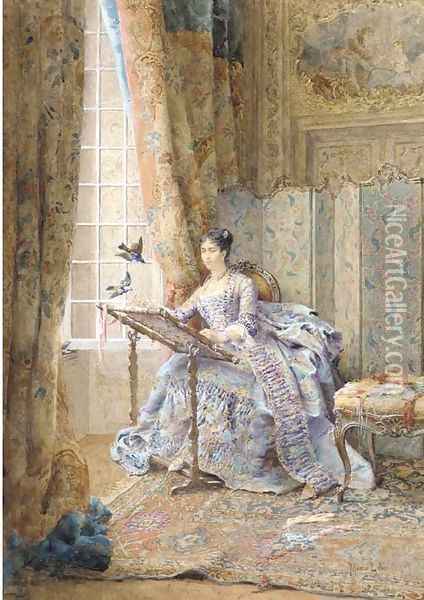 The feathered visitors Oil Painting - Maurice Leloir